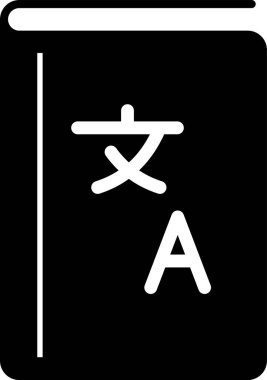 Siyah Çevirmen kitap simgesi beyaz arka planda izole. Sohbet konuşma balonu yabancı dil konuşma simgeleri. Kavram çevirisi. Vektör İllüstrasyonu