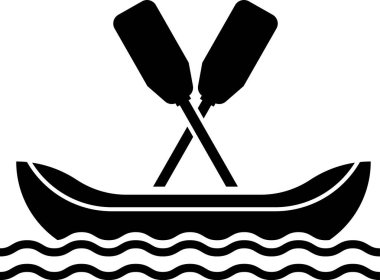 Siyah Rafting tekne simgesi beyaz arka plan üzerinde izole. Kürekli kayak. Su sporları, ekstrem sporlar, tatil, tatil, takım kurma. Vektör İllüstrasyonu