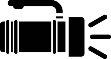 Siyah El Feneri simgesi beyaz arka planda yalıtılmış. Turist el feneri sapı. Vektör İllüstrasyonu