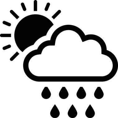 Beyaz arka plan üzerinde izole yağmur ve güneş simgesi ile Siyah Bulut. Yağmur damlaları ile yağmur bulutu yağış. Vektör İllüstrasyonu