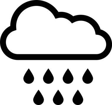 Beyaz arka planda izole edilmiş yağmur ikonu olan siyah bulut. Yağmur damlaları ile yağmur bulutu yağışı. Vektör İllüstrasyonu