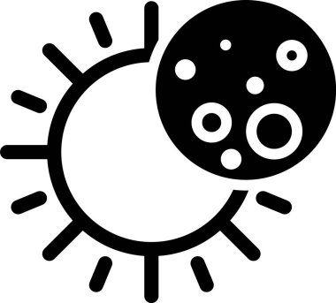 Güneş tutulması simgesi beyaz arkaplanda izole edilmiş. Tam sonar tutulması. Vektör İllüstrasyonu