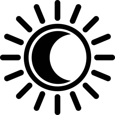 Güneş tutulması simgesi beyaz arkaplanda izole edilmiş. Tam sonar tutulması. Vektör İllüstrasyonu