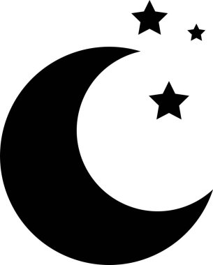 Siyah Ay ve yıldızlar simgesi beyaz arka planda izole. Vektör İllüstrasyonu