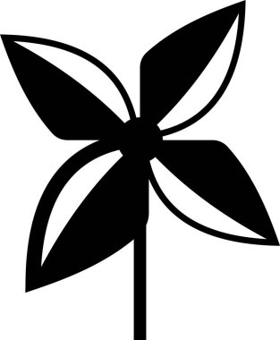 Beyaz arkaplanda siyah fırıldak simgesi izole edildi. Yel değirmeni oyuncak ikonu. Vektör İllüstrasyonu