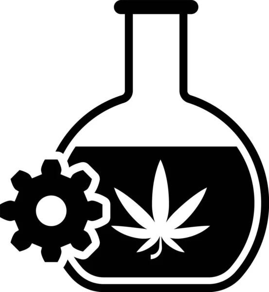 Tubo de ensayo de Black Chemical con marihuana o icono de hoja de cannabis aislado sobre fondo blanco. Concepto de investigación. Concepto de aceite de CBD de laboratorio. Ilustración vectorial — Vector de stock