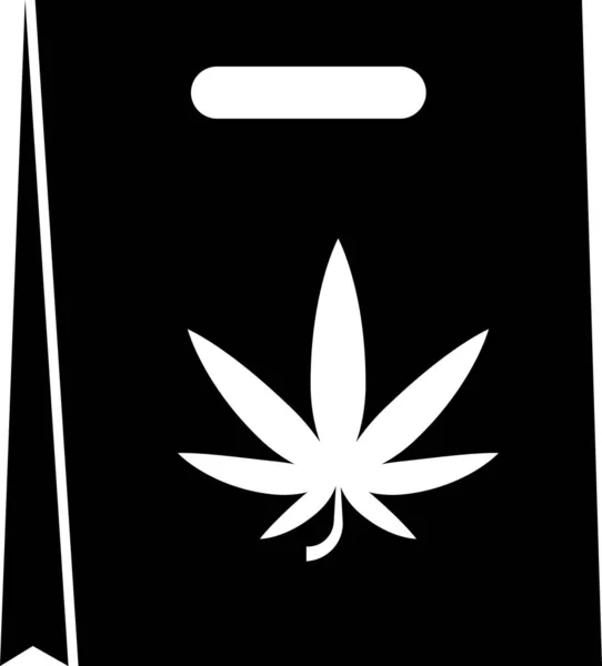 医療用マリファナや大麻の葉のアイコンの黒いショッピングペーパーバッグは、白い背景に隔離されています。大麻を買う。麻のシンボル。ベクトルイラストレーション — ストックベクタ
