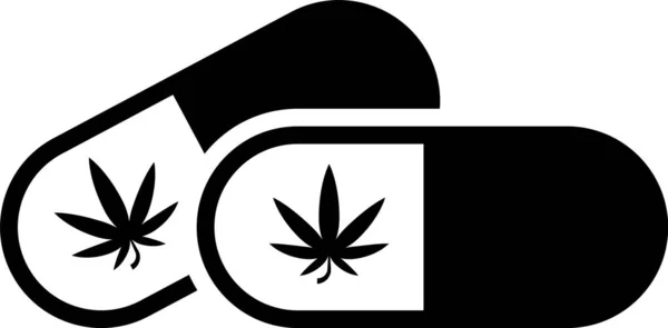 Zwarte medische pillen met marihuana of cannabis blad pictogram geïsoleerd op witte achtergrond. Mock up van cannabis olie extracten in potten. Vector Illustratie — Stockvector