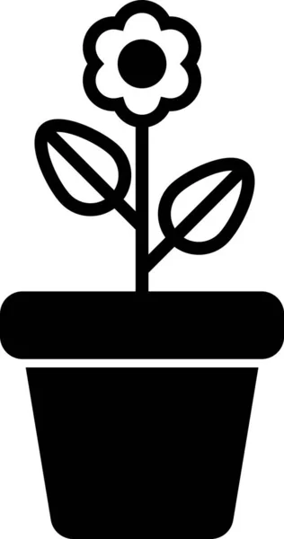 Flor preta no ícone do pote isolado no fundo branco. Planta crescendo em um pote. Planta em vaso. Ilustração vetorial —  Vetores de Stock