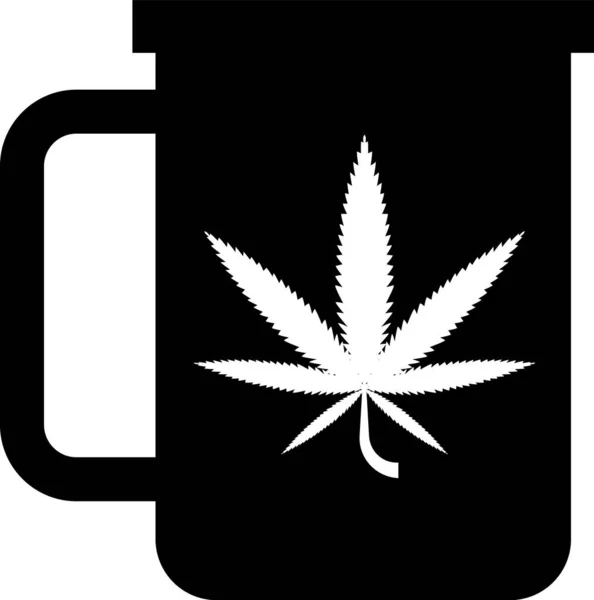 Schwarzer Tassen-Tee mit Marihuana oder Cannabisblatt-Symbol auf weißem Hintergrund. Marihuana-Legalisierung. Hanf-Symbol. Vektorillustration — Stockvektor