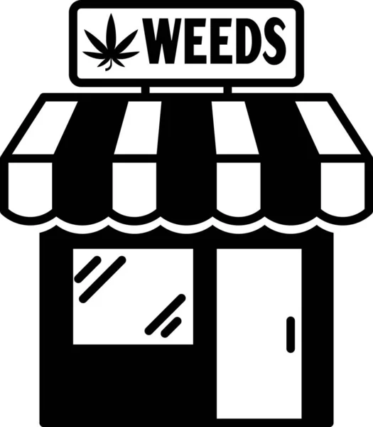 Icono de la tienda de marihuana negra y cannabis aislado sobre fondo blanco. Equipos y accesorios para fumar, almacenar cannabis medicinal. Ilustración vectorial — Vector de stock