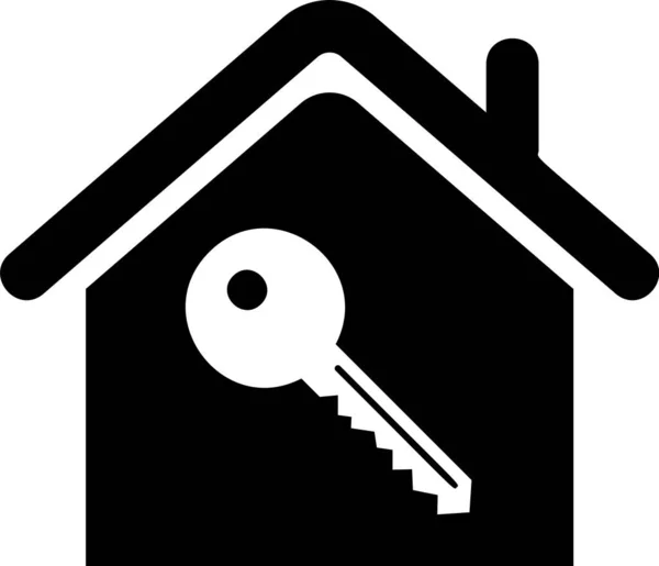 Μαύρο σπίτι με εικονίδιο κλειδιού απομονώνεται σε λευκό φόντο. Η ιδέα του σπιτιού του Κλειδοκράτορα. Απεικόνιση διανυσματικών φορέων — Διανυσματικό Αρχείο