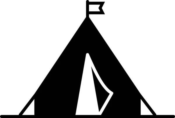 Zwarte toeristische tent met vlag icoon geïsoleerd op witte achtergrond. Camping symbool. Vector illustratie — Stockvector