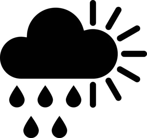 黑云与雨和太阳图标隔离在白色背景. 雨云降水与雨滴。 病媒图解 — 图库矢量图片
