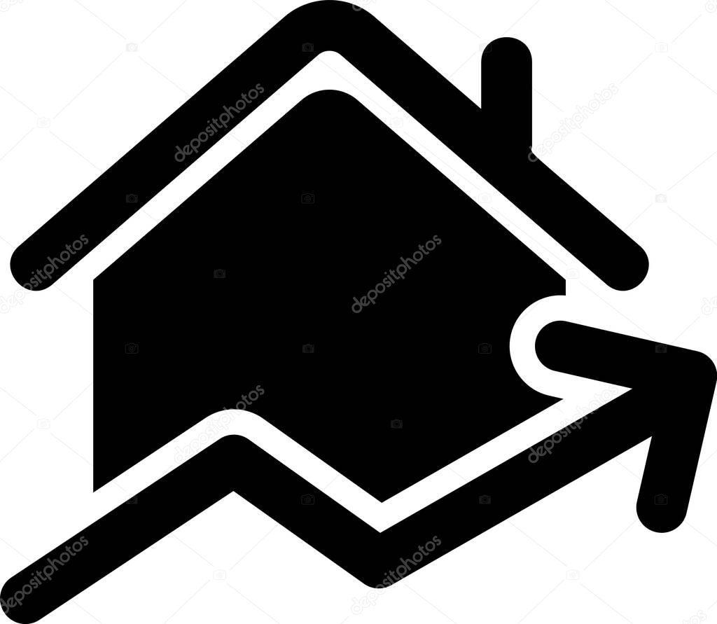 Black Rising cost of housing icon isolated on white background. Rising price of real estate. Residential graph increases. Vector Illustration