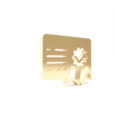 Altın Sertifika şablon simgesi beyaz arkaplanda izole edildi. Başarı, ödül, diploma, burs, diploma. İş başarısı sertifikası 3d illüstrasyon 3d canlandırma