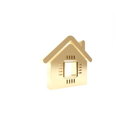 Gold Smart ev simgesi beyaz arkaplanda izole edildi. Uzaktan kumanda. 3d illüstrasyon 3d canlandırma