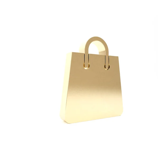 Zlatá kabelka ikona izolované na bílém pozadí. Nápis s nákupními taškami. Ikona ženské tašky. Dámská kabelka. Půvabná ležérní zavazadla. 3D ilustrace 3D vykreslení — Stock fotografie