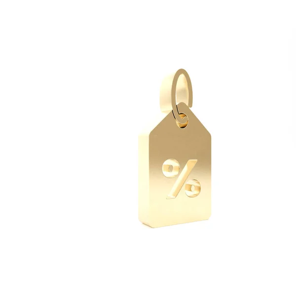 Gold Discount icono de etiqueta por ciento aislado sobre fondo blanco. Señal de etiqueta de compra. Señal de oferta especial. Cupones de descuento símbolo. 3D ilustración 3D render — Foto de Stock