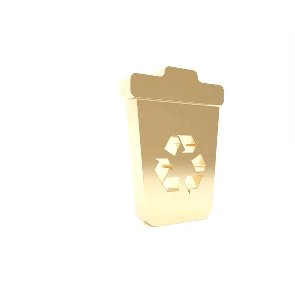 Gouden Prullenbak met recycle symbool pictogram geïsoleerd op witte achtergrond. Prullenbak icoon. Vuilnisbak bord. Prullenbak bord. 3d illustratie 3D renderen — Stockfoto