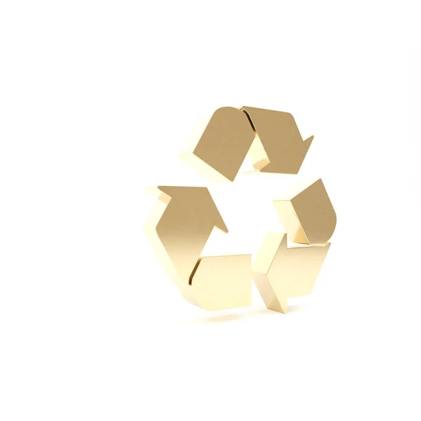 Gold Recycle Symbol Symbol isoliert auf weißem Hintergrund. Kreisförmiges Pfeilsymbol. Umwelt recyclingfähig gehen grün. 3D Illustration 3D Renderer — Stockfoto