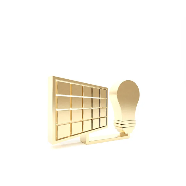 Painel de energia solar de ouro e ícone lâmpada isolada no fundo branco. 3D ilustração 3D render — Fotografia de Stock
