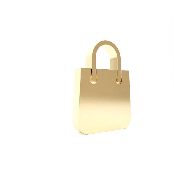 Ícone de saco de compras de ouro isolado no fundo branco. Assinatura do pacote. 3D ilustração 3D render — Fotografia de Stock