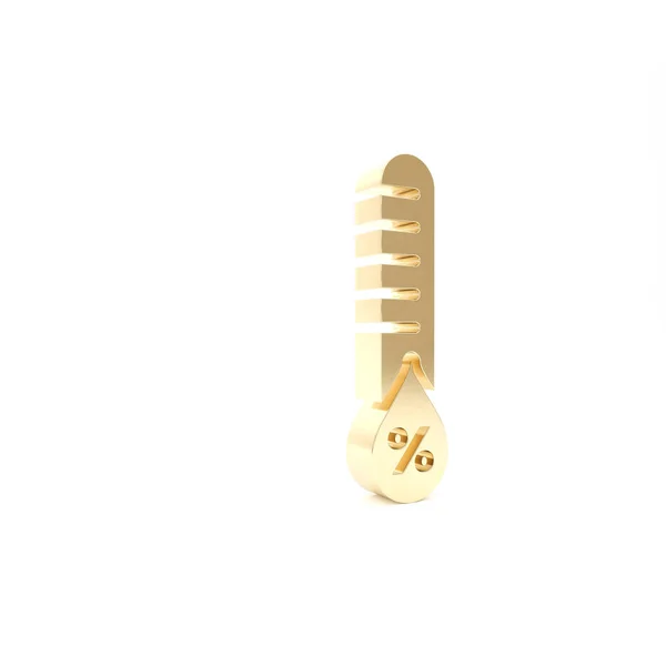 Gouden Vochtigheid pictogram geïsoleerd op witte achtergrond. Weer en meteorologie, thermometer symbool. 3d illustratie 3d renderen — Stockfoto