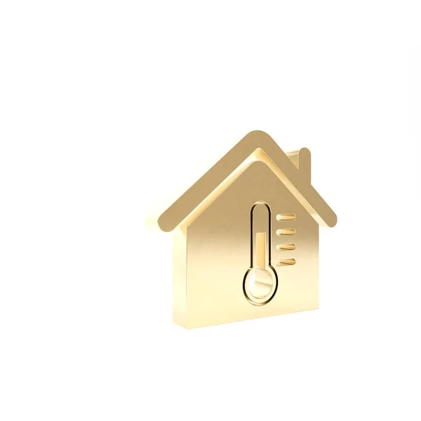 Icono de temperatura Gold House aislado sobre fondo blanco. Icono del termómetro. 3D ilustración 3D render — Foto de Stock
