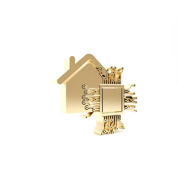 Icono de hogar inteligente dorado aislado sobre fondo blanco. Control remoto. 3D ilustración 3D render —  Fotos de Stock