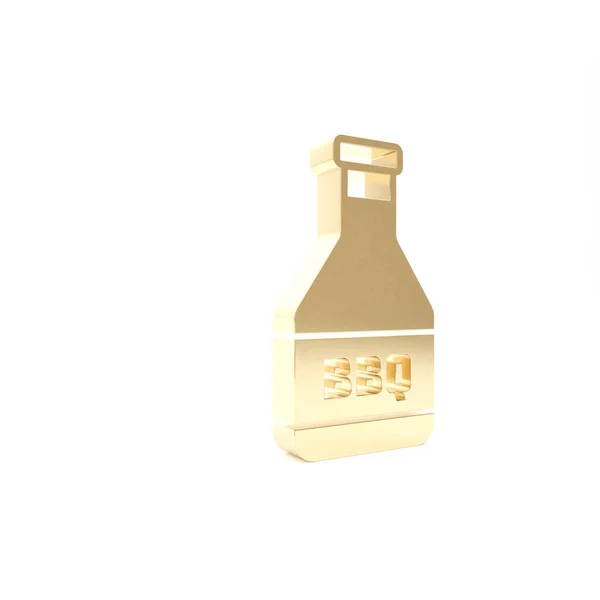 Złota ikona butelki Ketchup izolowana na białym tle. Grill i grill symbol grilla. Ilustracja 3d — Zdjęcie stockowe