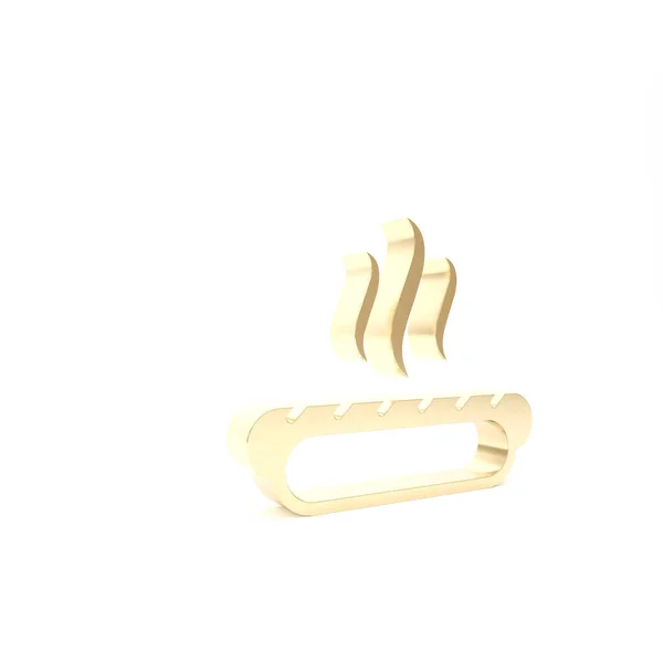 Goldenes Hotdog-Sandwich mit Senf-Symbol auf weißem Hintergrund. Wurst Ikone. Fast-Food-Schild. 3D Illustration 3D Renderer — Stockfoto