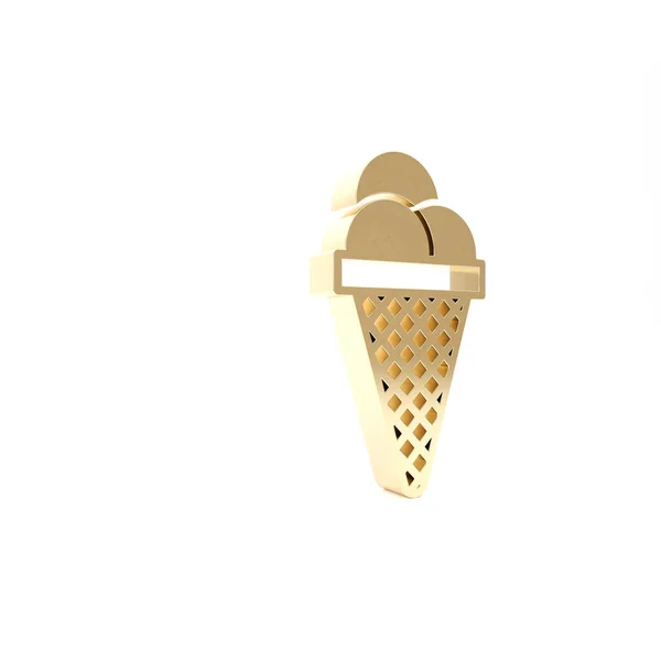 Gold Ice cream in waffle cone icon isolated on white background. Sweet symbol. 3d illustration 3D render — Stock Photo, Image