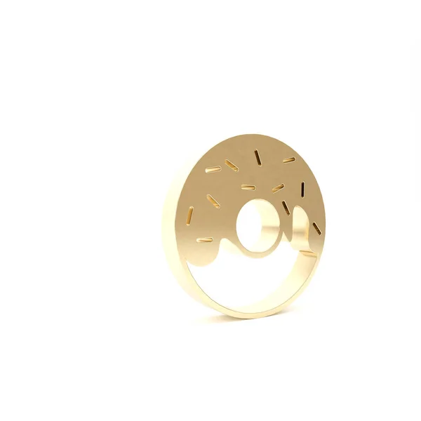 Donut de ouro com ícone de esmalte doce isolado no fundo branco. 3D ilustração 3D render — Fotografia de Stock