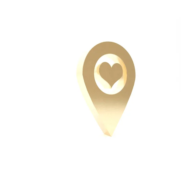 Gold Map pointer with heart icon isolated on white background. 3d illustration 3D render