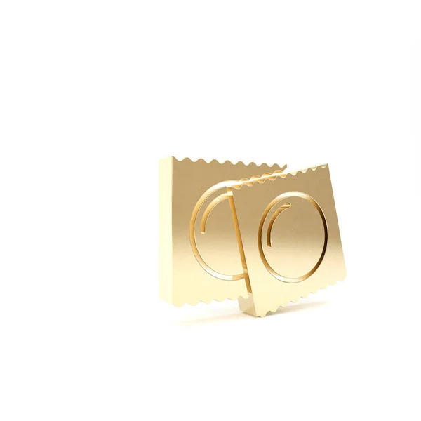 Золоті презервативи в пакеті безпечний секс значок ізольовані на білому тлі. Безпечний символ любові. Спосіб контрацепції для чоловіків. 3D ілюстрація 3D рендеринга — стокове фото