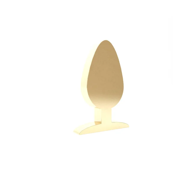 Золотая иконка анальной вилки выделена на белом фоне. Знак затычка. Фетиш-аксессуар. Секс-игрушка для мужчин и женщин. 3D-рендеринг — стоковое фото
