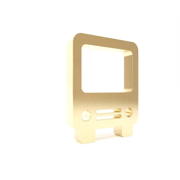 Icono de Gold Bus aislado sobre fondo blanco. Concepto de transporte. Autobús señal de transporte turístico. Símbolo turístico o de vehículo público. 3D ilustración 3D render — Foto de Stock