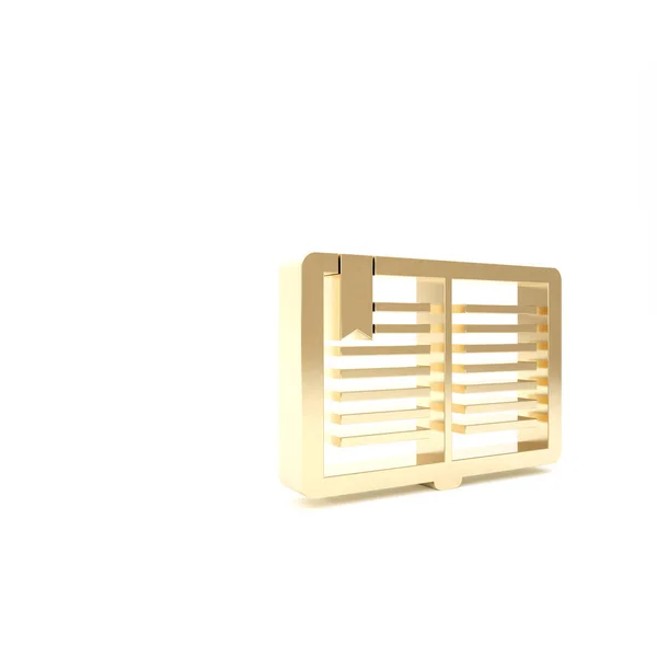 Ícone de livro aberto de ouro isolado no fundo branco. 3D ilustração 3D render — Fotografia de Stock