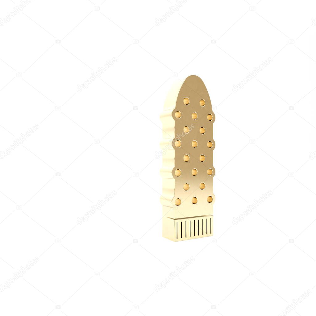 Gold Dildo vibrator for sex games icon isolated on white background. Sex toy for adult. Vaginal exercise machines for intimate. 3d illustration 3D render