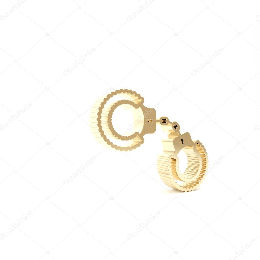 Gold Sexy fluffy handcuffs icon isolated on white background. Handcuffs with fur. Fetish accessory. Sex shop stuff for sadist and masochist. 3d illustration 3D render