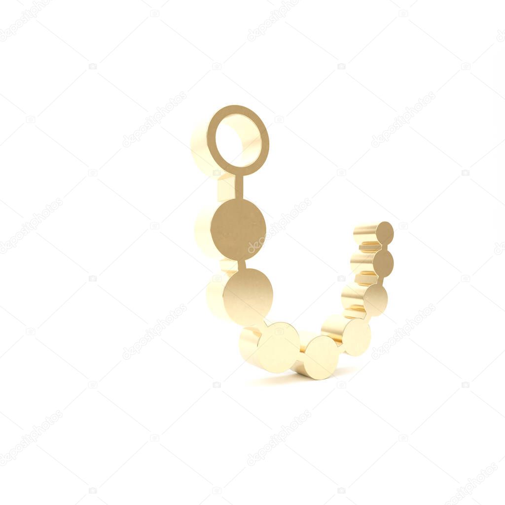 Gold Anal beads icon isolated on white background. Anal balls sign. Fetish accessory. Sex toy for men and woman. 3d illustration 3D render