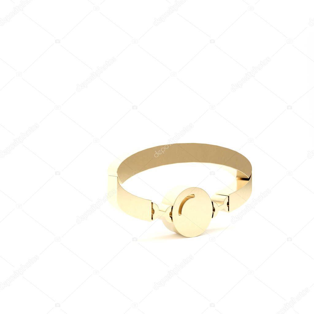 Gold Silicone ball gag with a leather belt icon isolated on white background. Fetish accessory. Sex toy for men and woman. 3d illustration 3D render