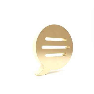 Beyaz arkaplanda altın renkli konuşma balonu sohbet simgesi izole edildi. İleti simgesi. İletişim ya da yorum sohbet sembolü. 3d illüstrasyon 3B canlandırma