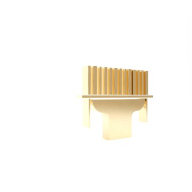 Altın tarayıcı beyaz arkaplanda izole edilmiş barkod simgesi tarıyor. Barkod etiketi. Parmaklıklı teslimat için kimlik. 3d illüstrasyon 3d canlandırma