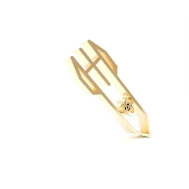 Altın Biyolojik Tehlike roket ikonu beyaz arka planda izole edildi. Roket bombası düşüyor. 3d illüstrasyon 3d canlandırma