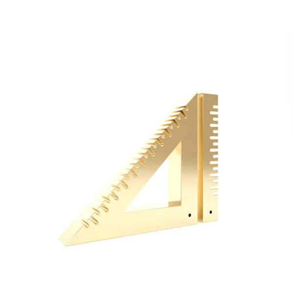 Gold Triangular ruler icon isolated on white background. Straightedge symbol. Geometric symbol. 3d illustration 3D render — Stock Photo, Image