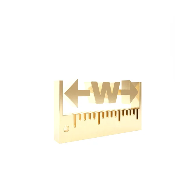 Золото Піктограма вимірювання висоти та довжини ізольована на білому тлі. Лінійка, лінійка, символ масштабу. 3D ілюстрація 3D рендеринга — стокове фото