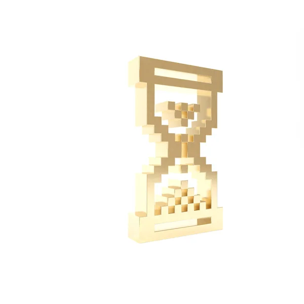 Gold Hourglass pixel με κινούμενη εικόνα άμμου που απομονώνεται σε λευκό φόντο. Πινακίδα ρολογιού. Έννοια διοίκησης επιχειρήσεων και χρόνου. 3D απεικόνιση 3d καθιστούν — Φωτογραφία Αρχείου