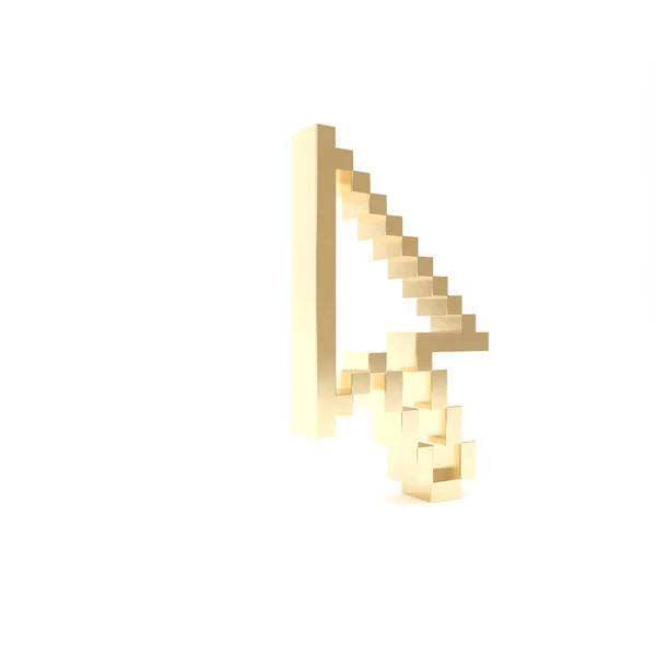 Złota ikona kursora strzałek pikselowych odizolowana na białym tle. Ilustracja 3d — Zdjęcie stockowe